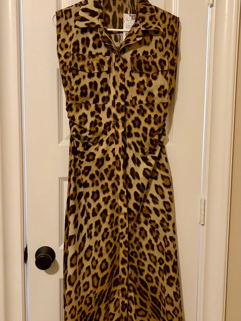 Mango Sleeveless Leopard-Print Midi Dress in Brown and Black